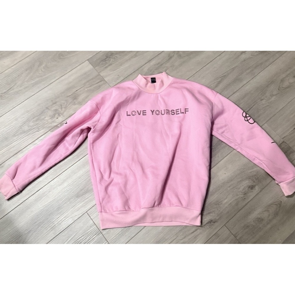 BTS Sweatshirt Unisex Medium Pink Good Love Yourself Graphic K-Pop Merch - Picture 4 of 4
